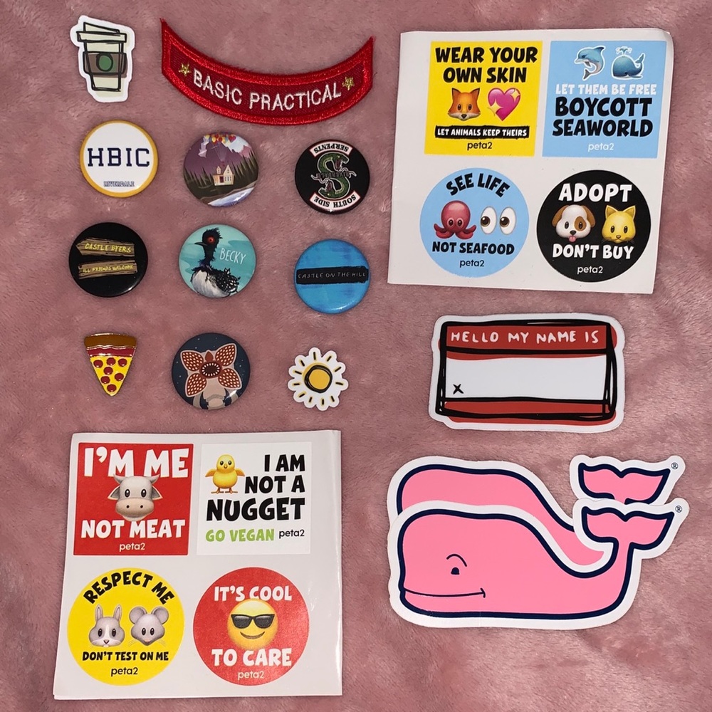 stickers, pins, and patches !!